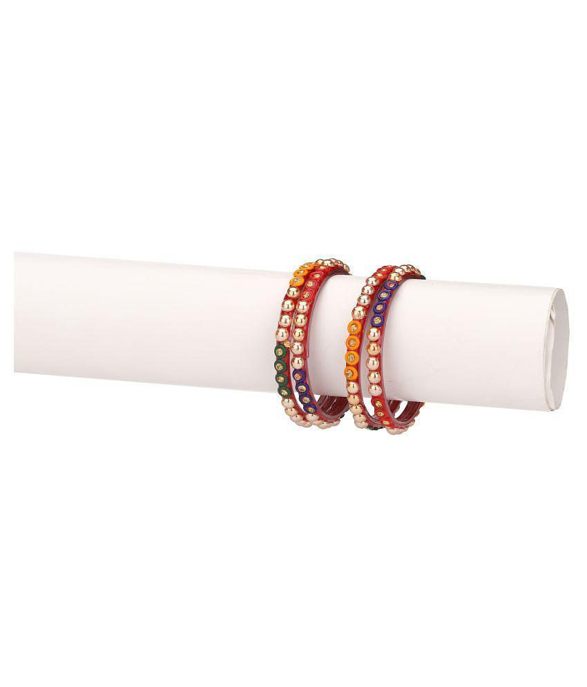 Premium Men Party Glass Bangle Set Ornamented With Beads For Spaical Look (Pack Of 4 Multi Shini