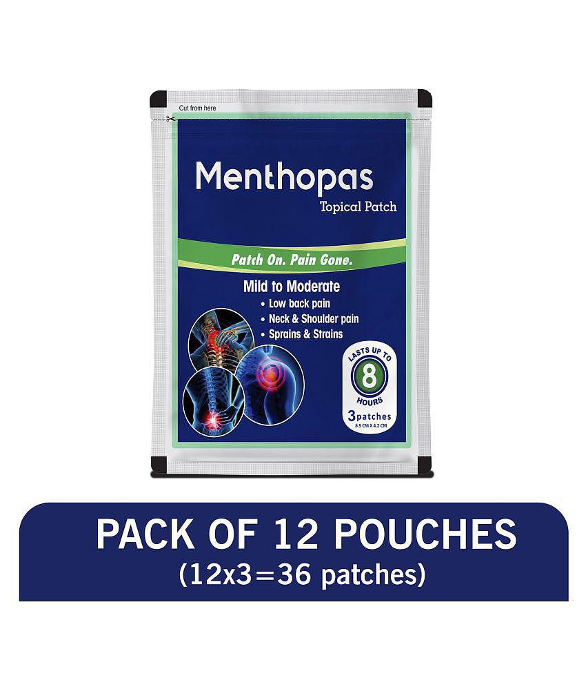 Menthopas Muscle and Joint Pain Relief Patches Knee Back Shoulder Elbow Heel Menstrual Periods 36 Patches Pack of 12