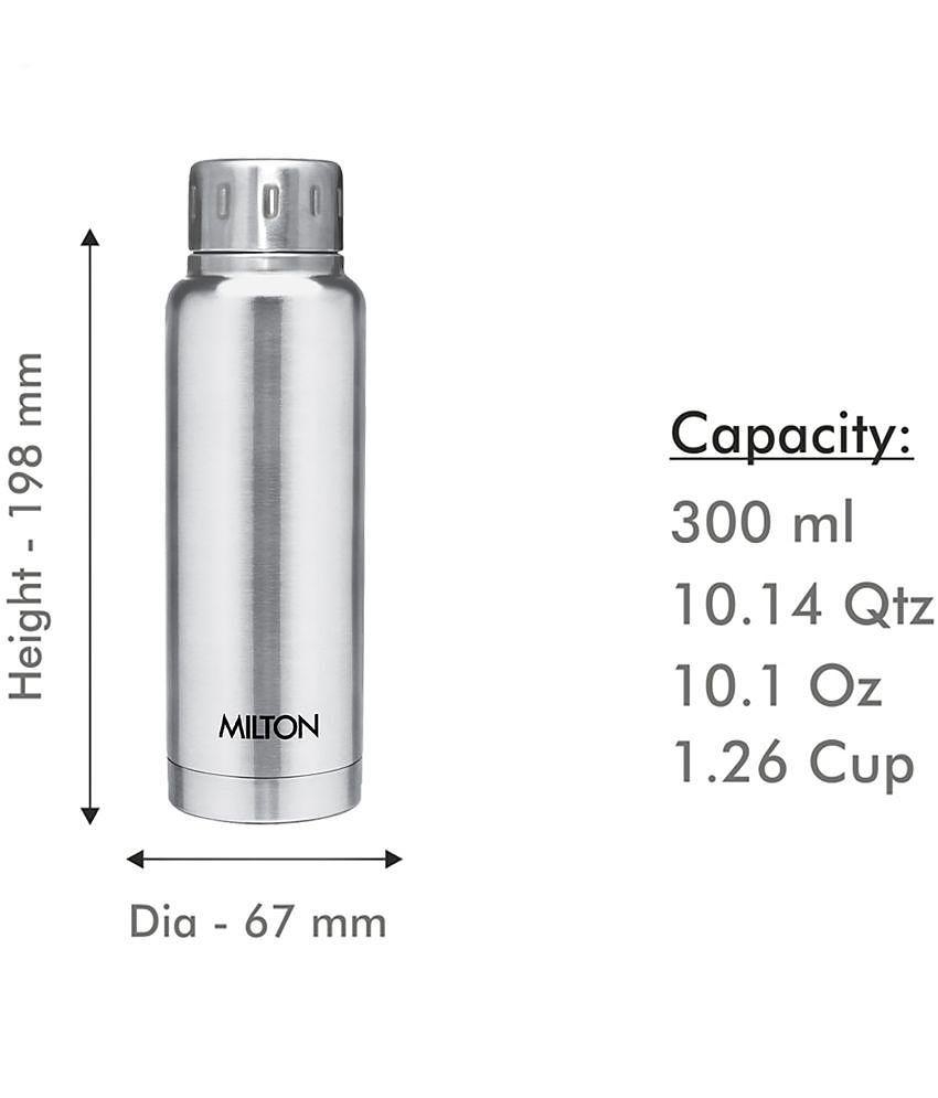 Milton Elfin 300 Thermosteel 24 Hours Hot and Cold Water Bottle, 300 ml, Silver - Silver