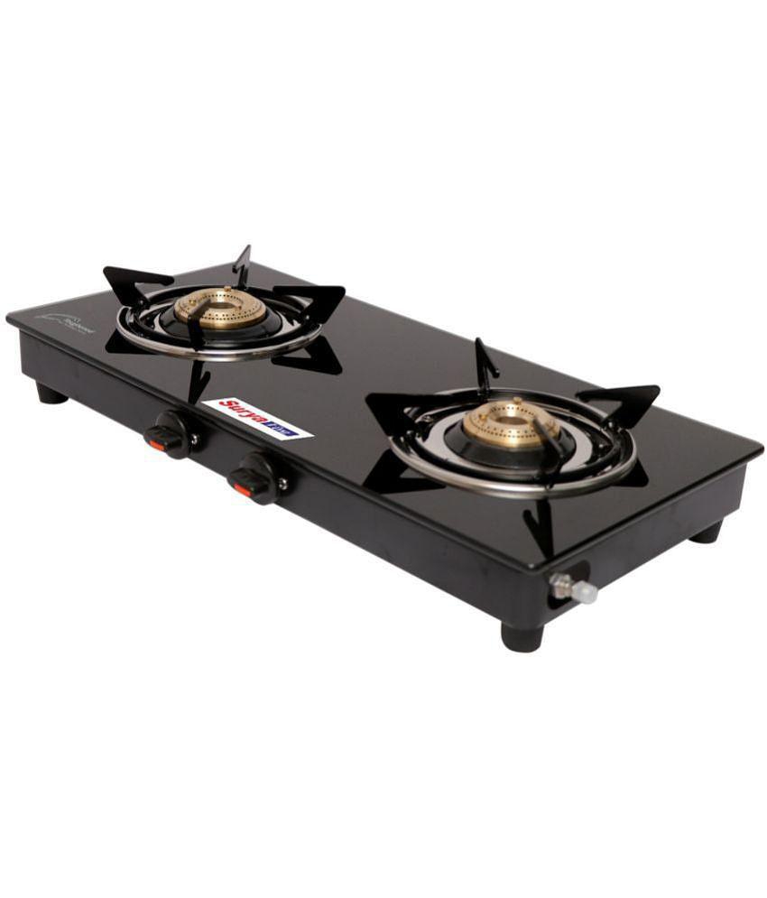 Suryaviva Nano 2B Ms Bk Toughened Glass 2 Cast Iron Burner Gas Stove(Manual Ignition,Black)