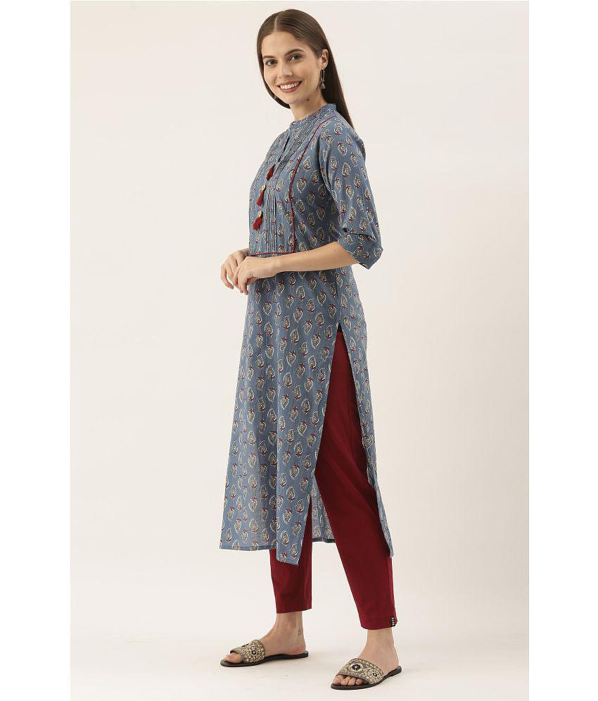 Rajnandini - Blue 100% Cotton Women's Straight Kurti ( Pack of 1 ) - None