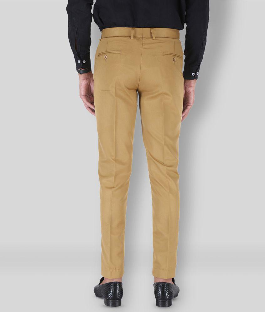 SREY - Khaki Cotton Blend Slim Fit Mens Formal Pants (Pack of 2) - None