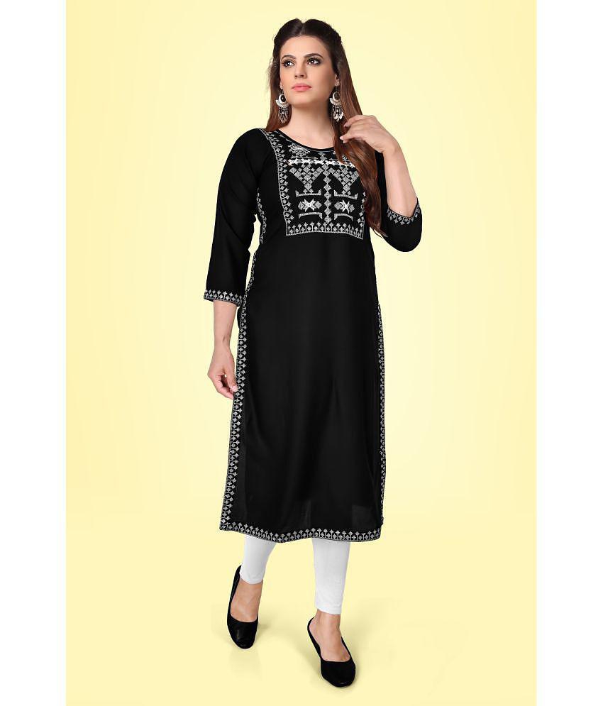 Buy Online Plo Kapadia - Black Rayon Women's Straight Kurti ( Pack of 1 ) - None