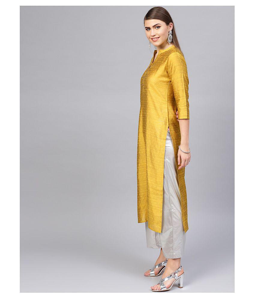 KSUT Yellow Silk Straight Kurti - S