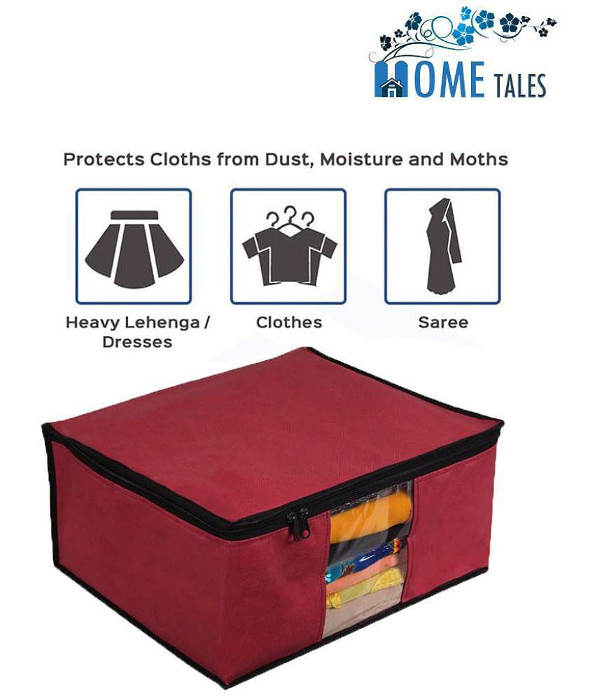 HOMETALES Non-Woven Saree Cover / Cloth Storage & Organizer with Transparent Window,Maroon (6U)