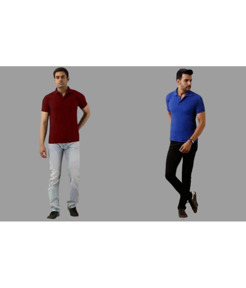 SKYRISE - Multicolor Cotton Blend Slim Fit Men's Polo T Shirt ( Pack of 2 ) - None