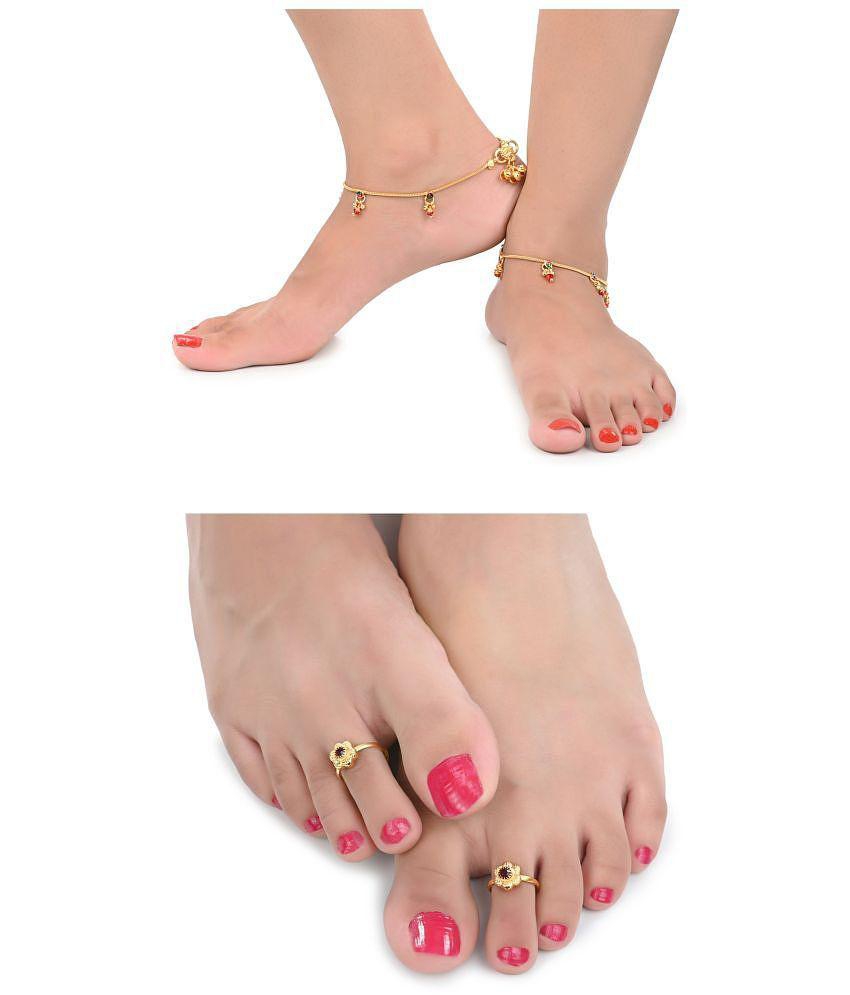 Best Men AanyaCentric Gold Plaed 1 Pair Anklet & 1 Pair Toe Ring Combo - Golden 2025 at ShopCirc
