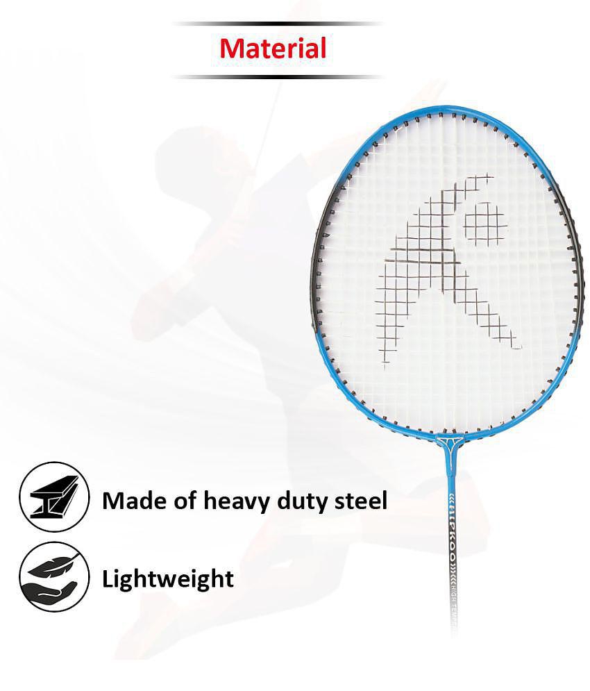 Hipkoo Sports Star Aluminum Badminton Complete Racquets Set | 2 Wide Body Rackets and 3 Feather Shuttlecocks | Ideal for Beginner | Flexible, Lightweight & Sturdy (Blue & Red, Set of 2)