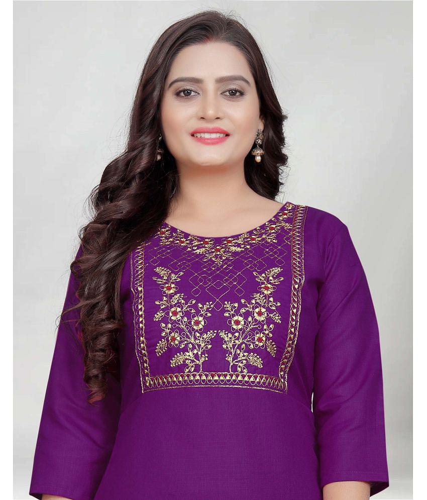 Trendy Men BROTHERS DEAL - Purple Cotton Blend Women's Straight Kurti ( Pack of 1 ) - None 2025 