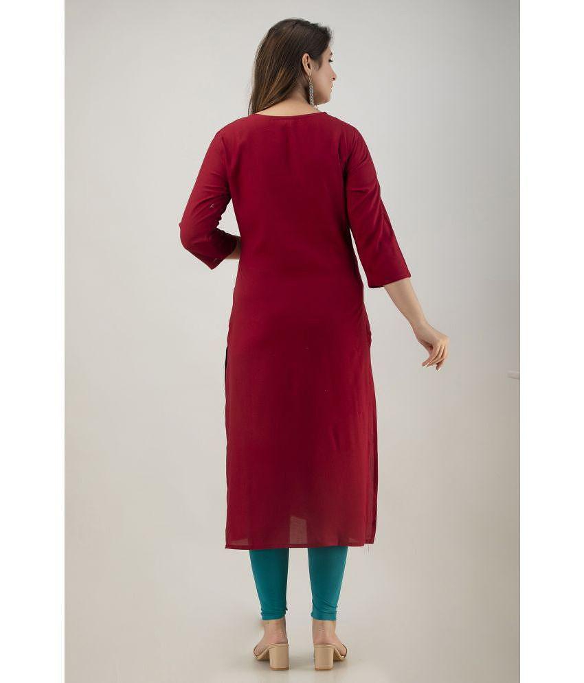 Preksha - Maroon Rayon Women's Straight Kurti ( Pack of 1 ) - None