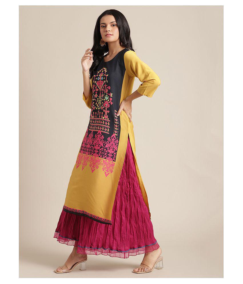 KSUT Yellow Viscose Straight Kurti - Single - S