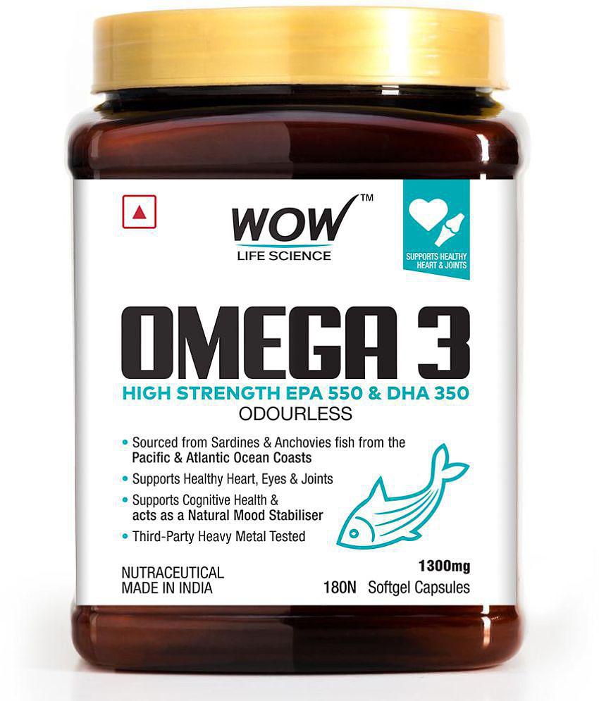 WOW Life Science Omega-3 Capsules With Fish Oil - Fatty Acid Enriched 180 Capsules