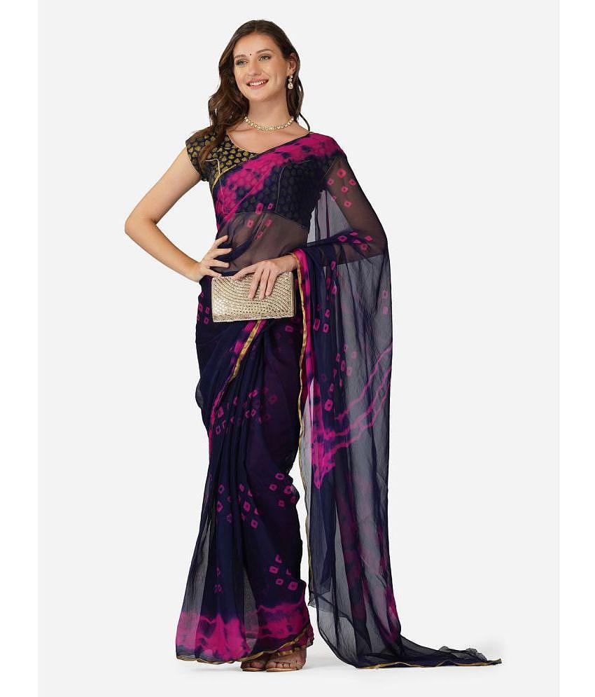 londan arc - Navy Blue Chiffon Saree With Blouse Piece ( Pack of 1 ) - Navy Blue