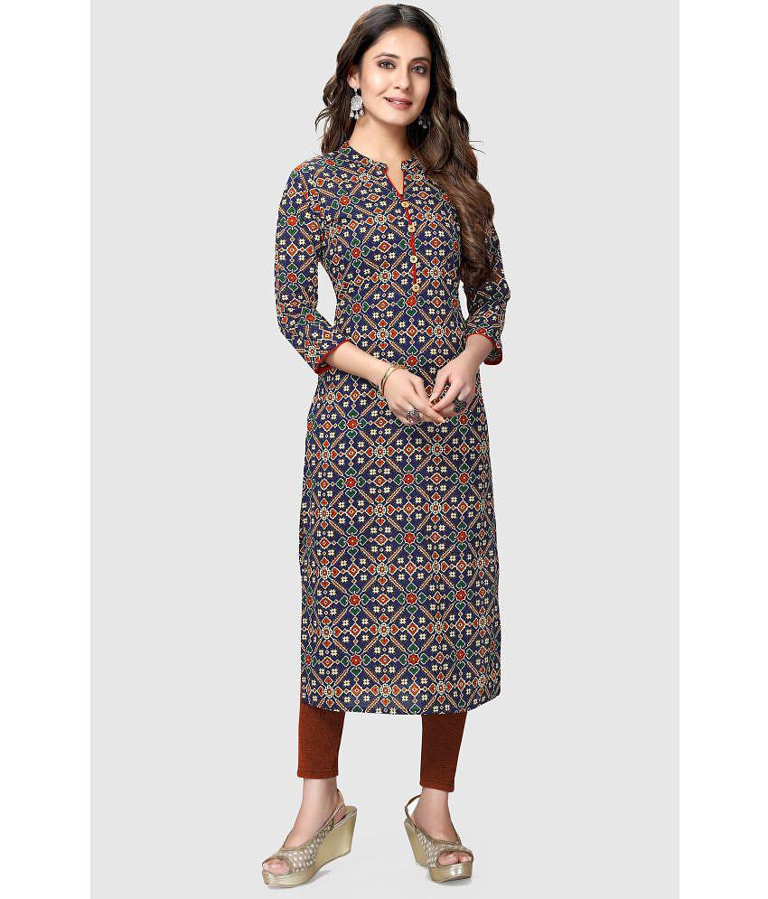 Rajnandini - Navy Blue 100% Cotton Women's Straight Kurti ( Pack of 1 ) - None