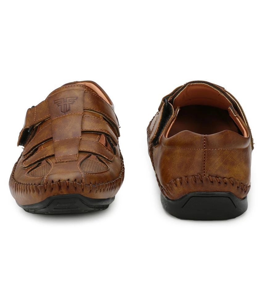 Trendy Men Fashion Victim Tan Faux Leather Sandals - 13 2025 at ShopCircuit | ONDC