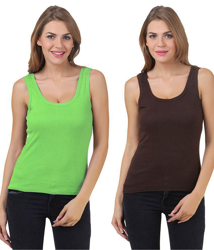 Q-Rious Multi Color Cotton Lycra Camisoles - M