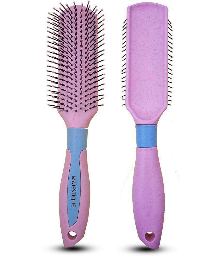 Majestique Flat Hair Brush Allpurpose Brush For Short Thick Tangles Hair Color May Vary