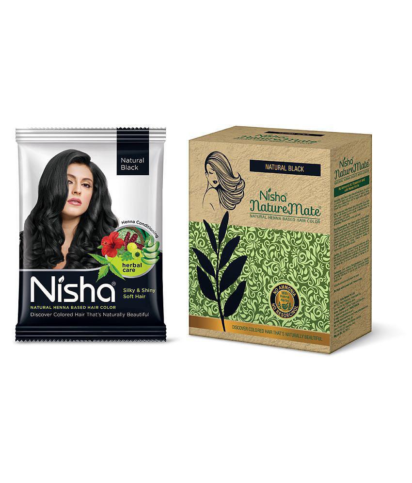 Nisha Nature Mate 60gm with Henna Based Permanent Hair Color Black each sachet Natural 10 g