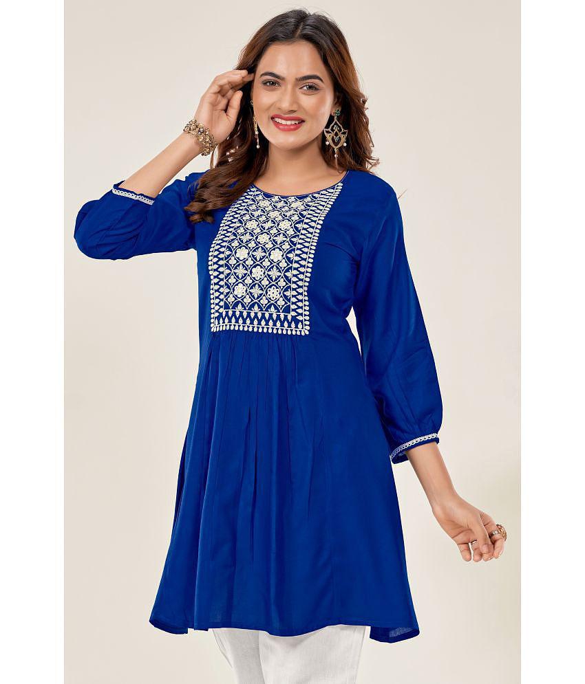 Glomee - Blue Viscose Women's Tunic ( Pack of 1 ) - None