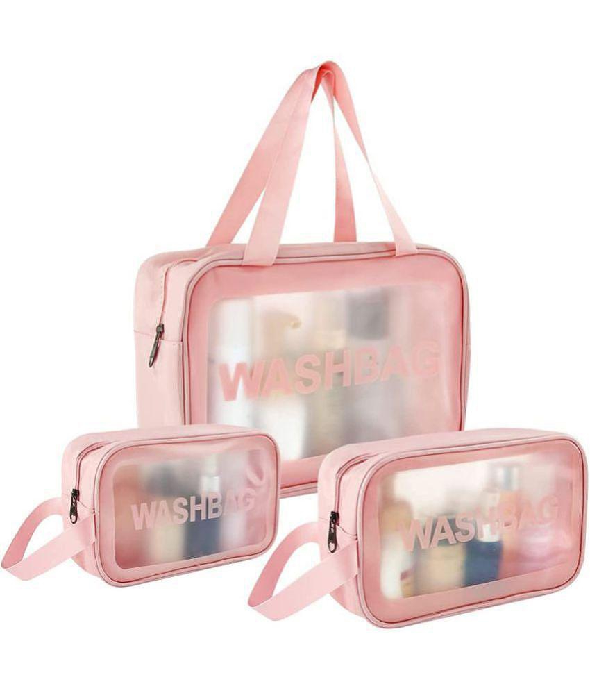 House Of Quirk White Toiletry Wash Makeup Cosmetic PVC Bag (Set of 3) - White