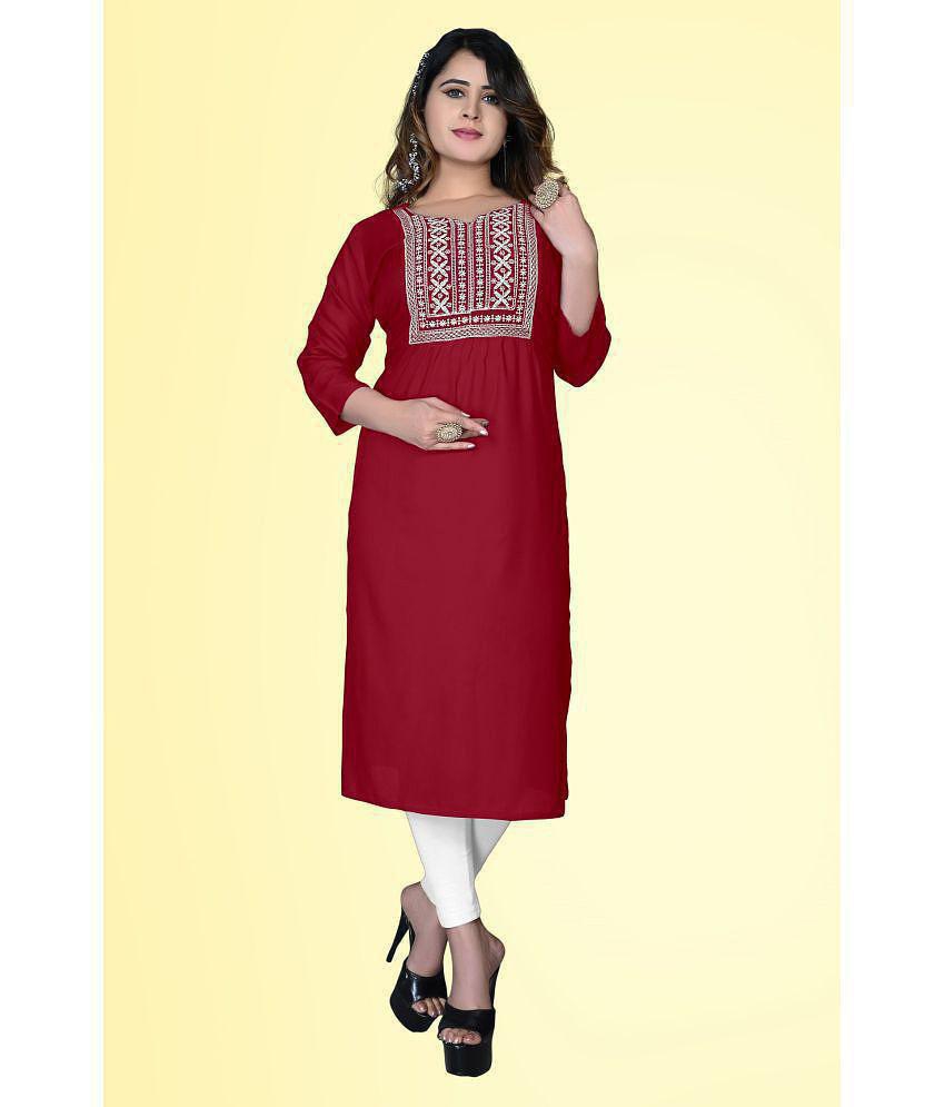 HAYA - Maroon Rayon Women's Straight Kurti ( Pack of 1 ) - 4XL