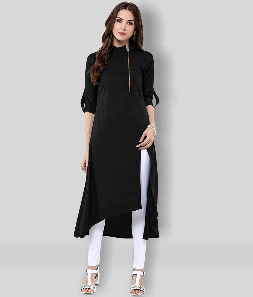 Janasya - Black Crepe Women''s Front Slit Kurti ( Pack of 1 ) - XXL