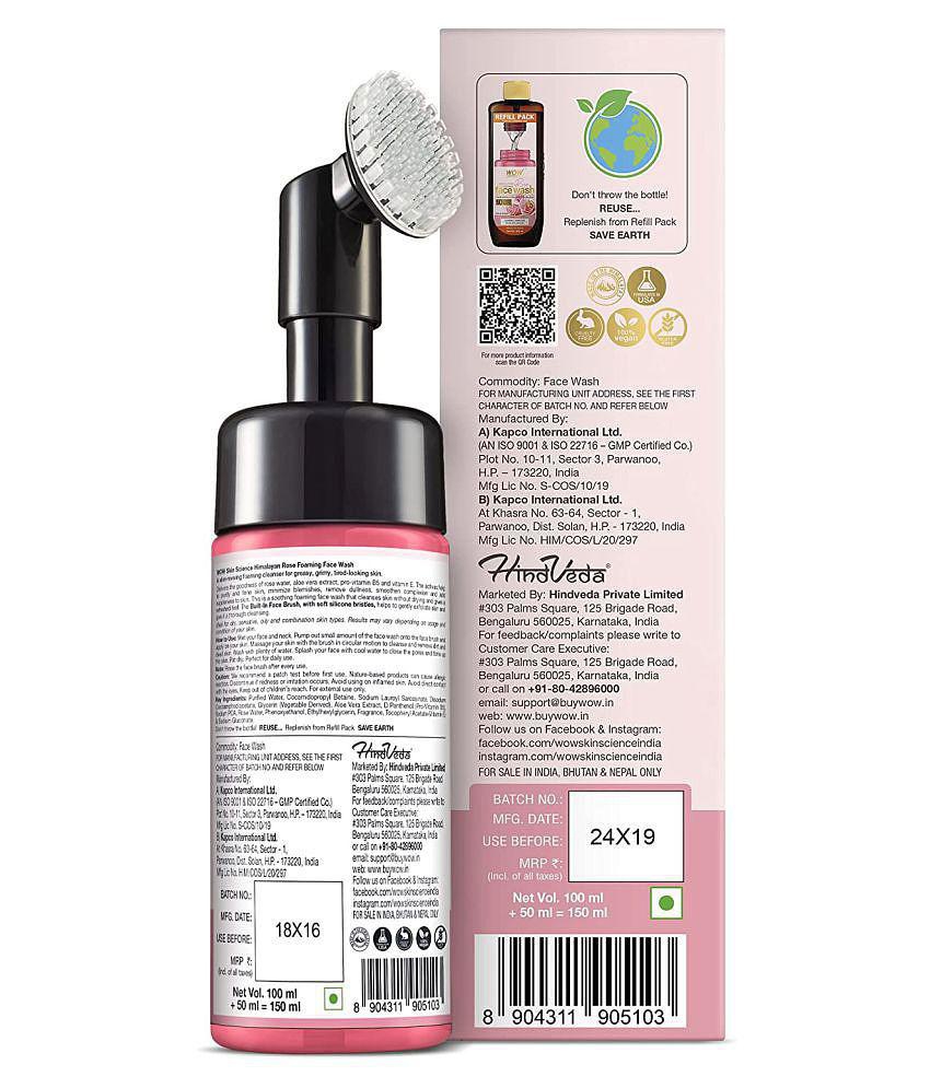 WOW Skin Science Himalayan Rose Foaming Face Wash with Built-in Face Brush - 100mL