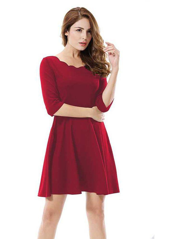 Chic Men Addyvero - Red Cotton Lycra Womens Fit And Flare Dress ( Pack of 1 ) - None 2025 at Sho
