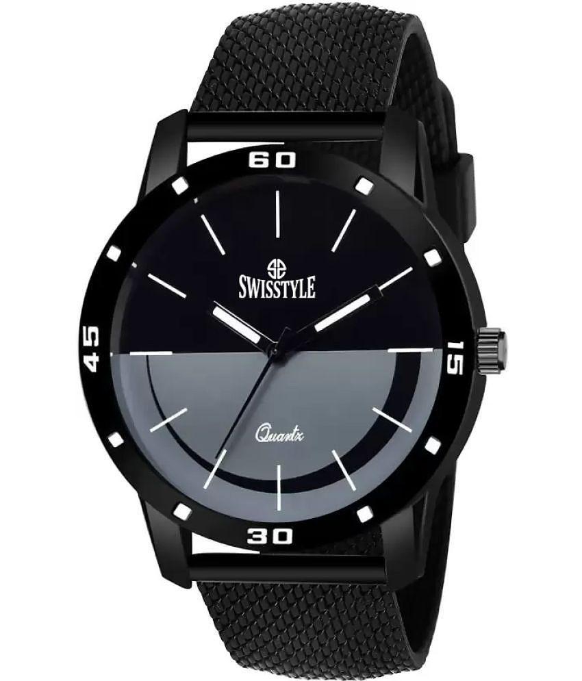 Swisstyle Black Leather Analog Mens Watch