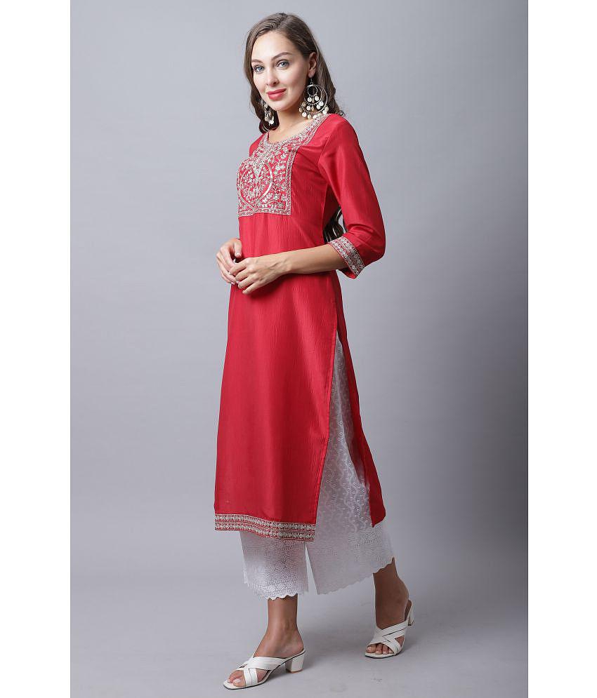 Rajnandini - Maroon Cotton Silk Women's Straight Kurti ( Pack of 1 ) - None