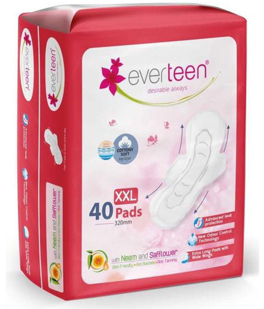 everteen XXL Sanitary Napkin Pads with Soft Top Layer for Women, Enriched with Neem and Safflower - 1 Pack (40 Pads, 320mm Each)