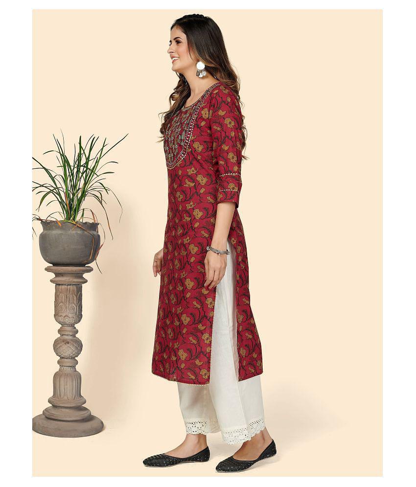 Buy Online Plo Vbuyz Red Cotton Straight Kurti - Single - XL