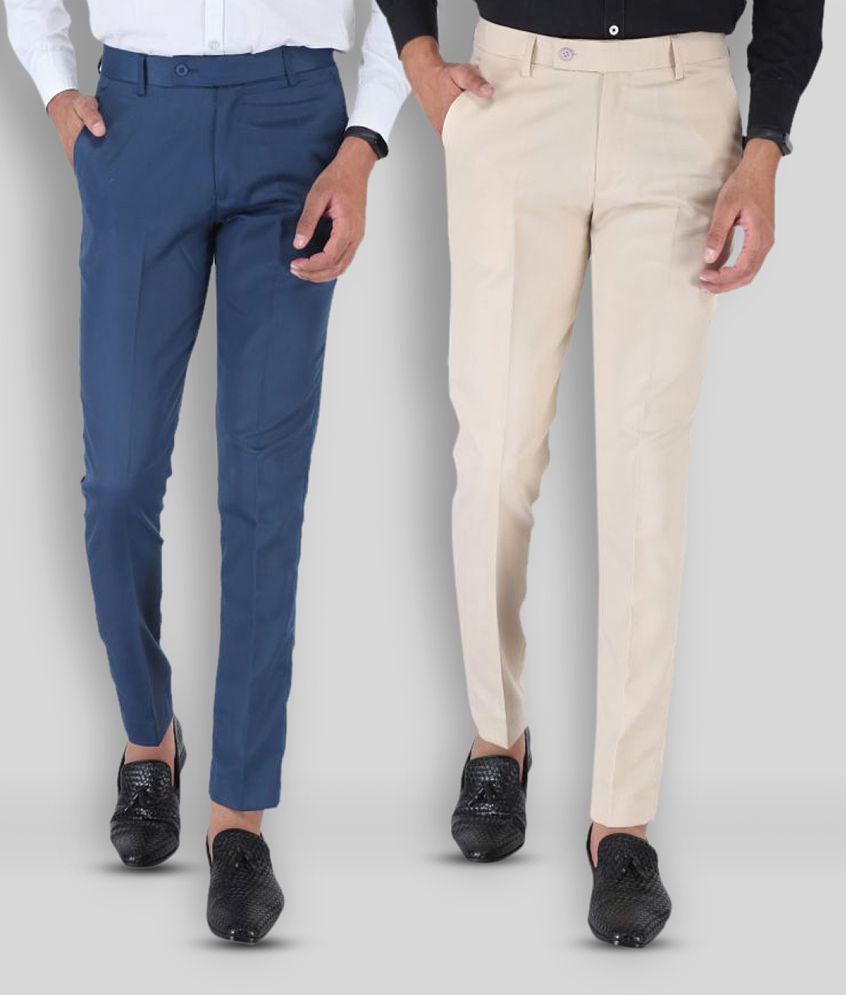 SREY - Blue Polycotton Slim - Fit Men's Chinos ( Pack of 2 ) - None