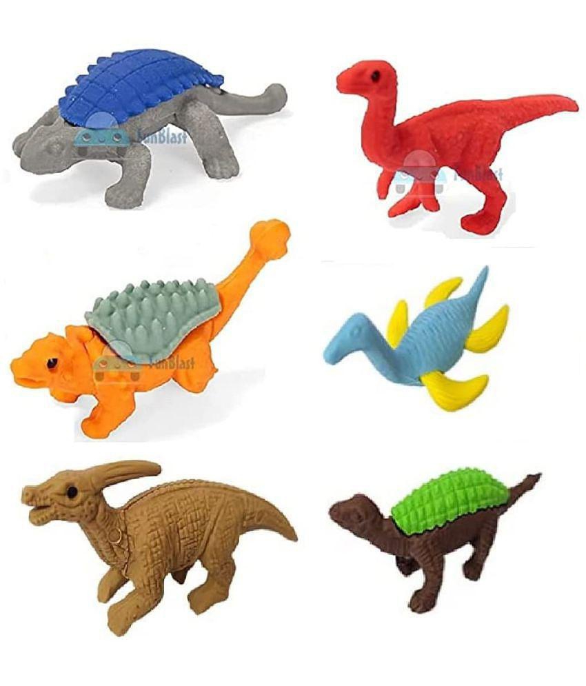 FunBlast (Pack of 12 Pcs) Dinosaur Theme Erasers Set for Kids Educational Stationary Kit for Kids (Multicolor)