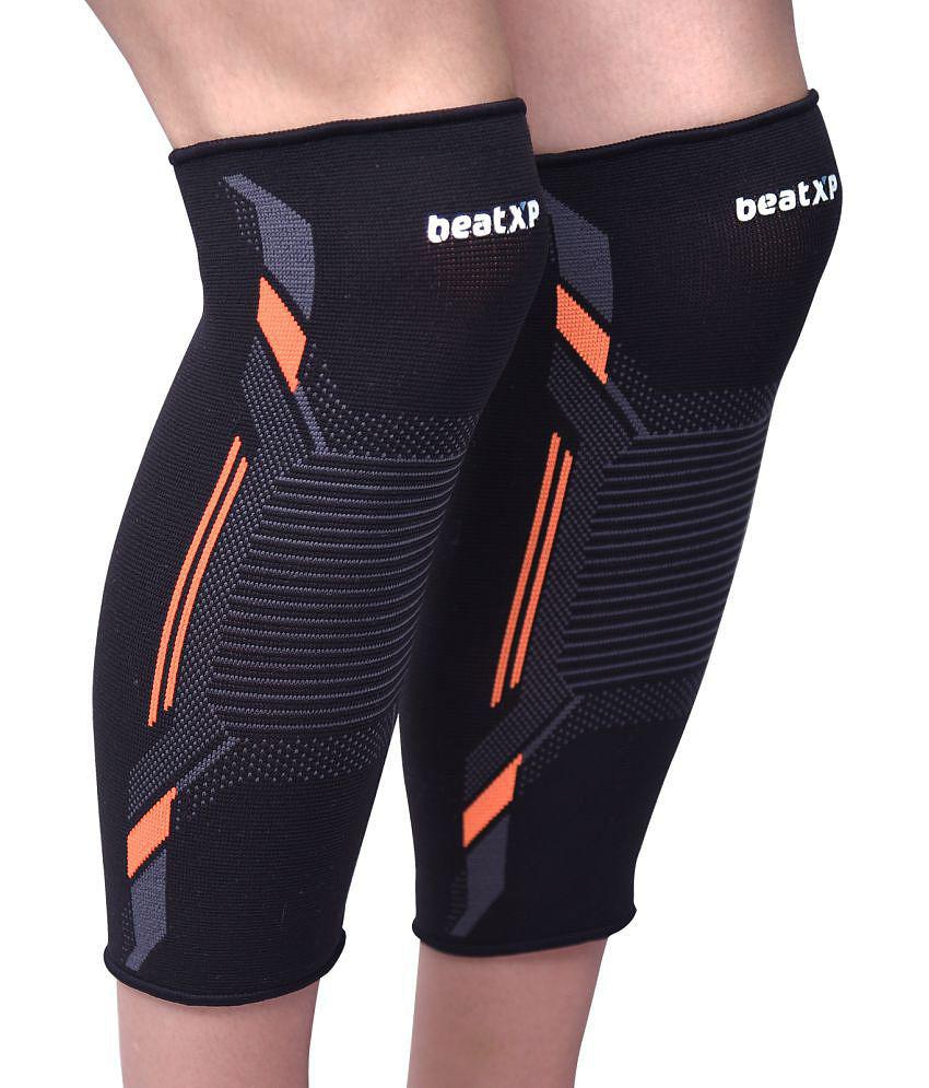 beatXP 3D Premium Knee Cap Support Cap Brace/Sleeves Pair For Sports, Gym, Pain Relief, Knee Compression Support, Exercise, Running, Cycling, Workout For Men And Women - Orange (S) - Small