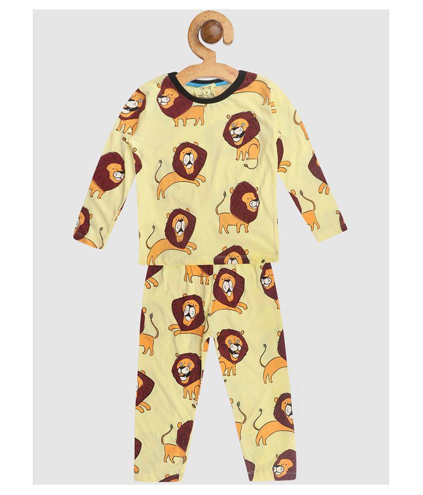 Lazy Shark Boys Yellow  Brown Printed Night suit - None