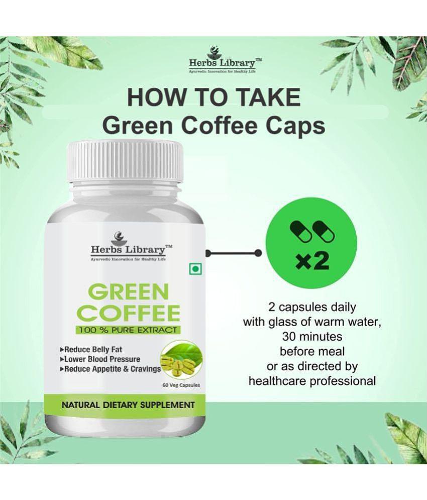 Herbs Library Green Coffee Beans Capsules Weight Loss for Men & Women 60 Capsules Each (Pack of 2)