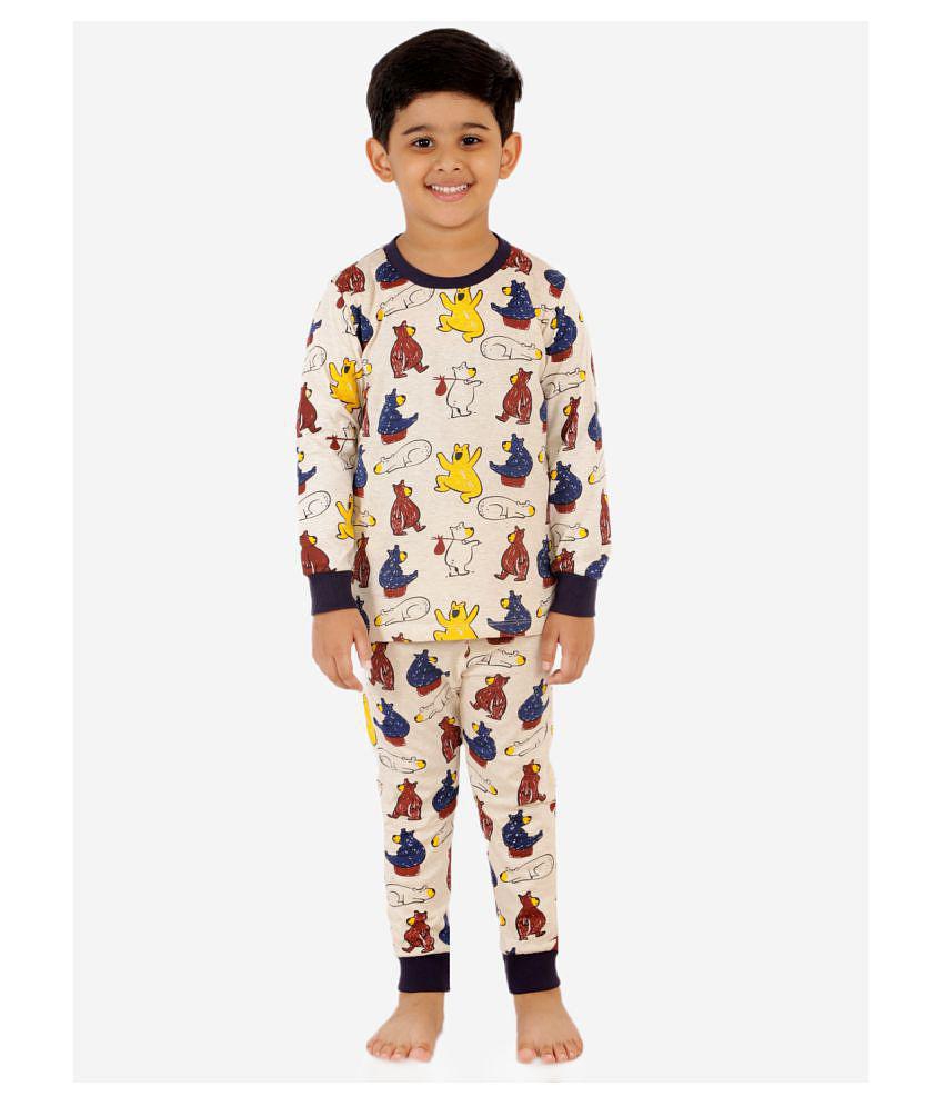 Lazy Shark Boys Off White  Blue Printed Night Suit - None