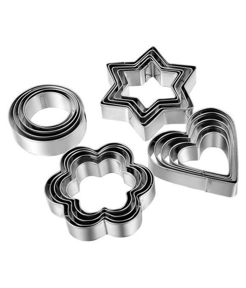 Allamwar 12pcs Stainless Steel Cookie Cutter Set Pastry Cookie Biscuit Cutter Cake Muffin Decor Mold Mould Multi Functional Tool - Assorted