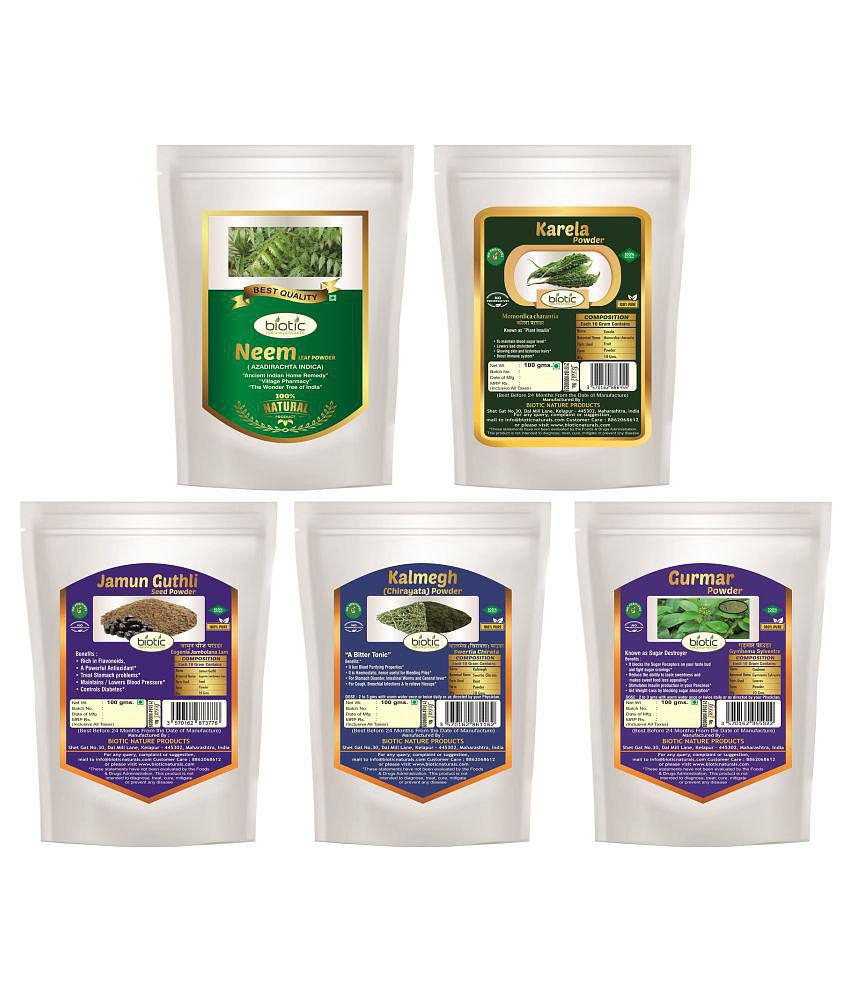 Biotic Neem, Karela, Gurmar, Kalmegh & Jamun Seed Powder 500 gm Pack of 5