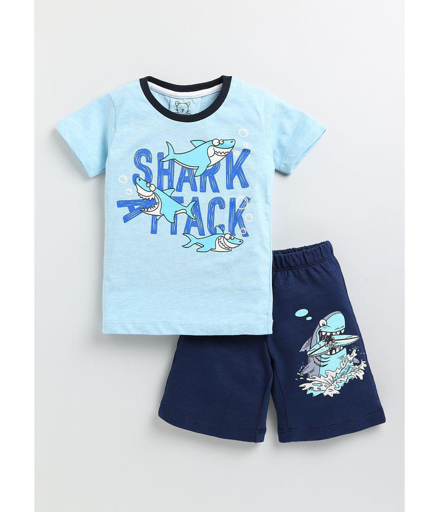 Lazy Shark - Navy Blue Cotton Boys T-Shirt & Shorts ( Pack of 1 ) - None