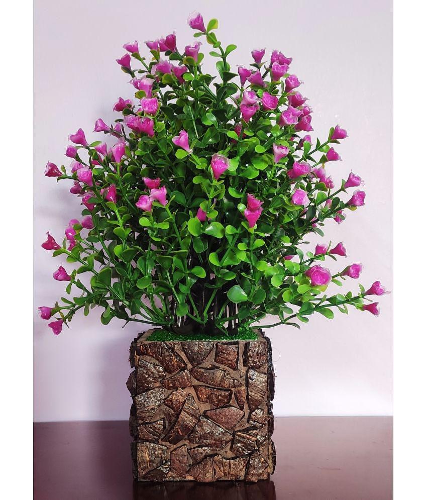 BAARIG - Purple Rose Artificial Flowers With Pot ( Pack of 1 )