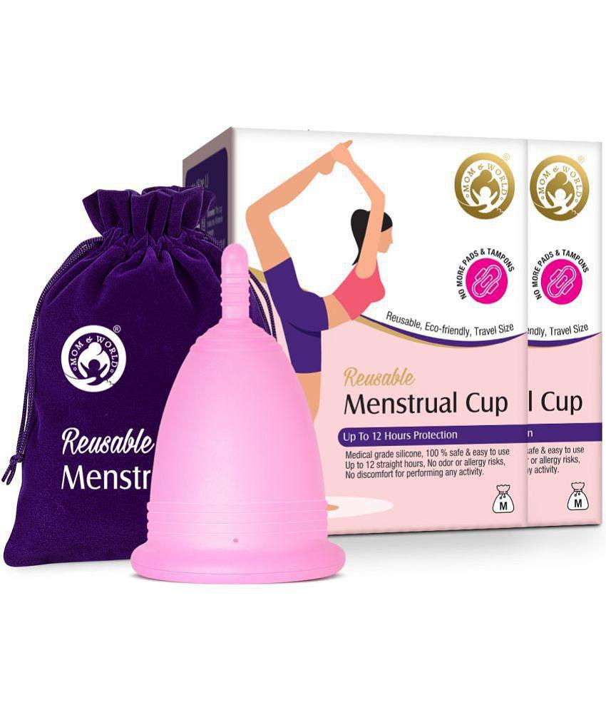 Mom & World Reusable Menstrual Cup For Women, 100% Medical Grade Silicone, Odor and Rash Free, No leakage (Medium) x Pack of 2