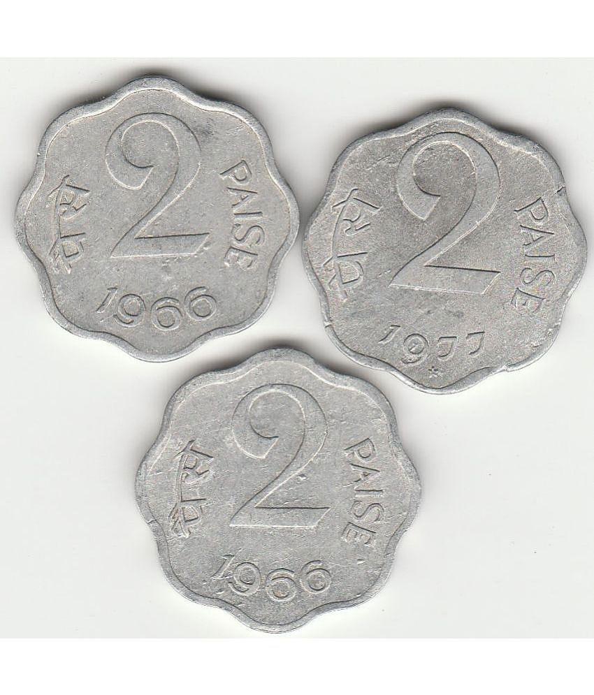 Sansuka 2 Paisa Aluminum coin of Republic India set of 3 coins(1965-1981) AD Demonetized Coin Collection