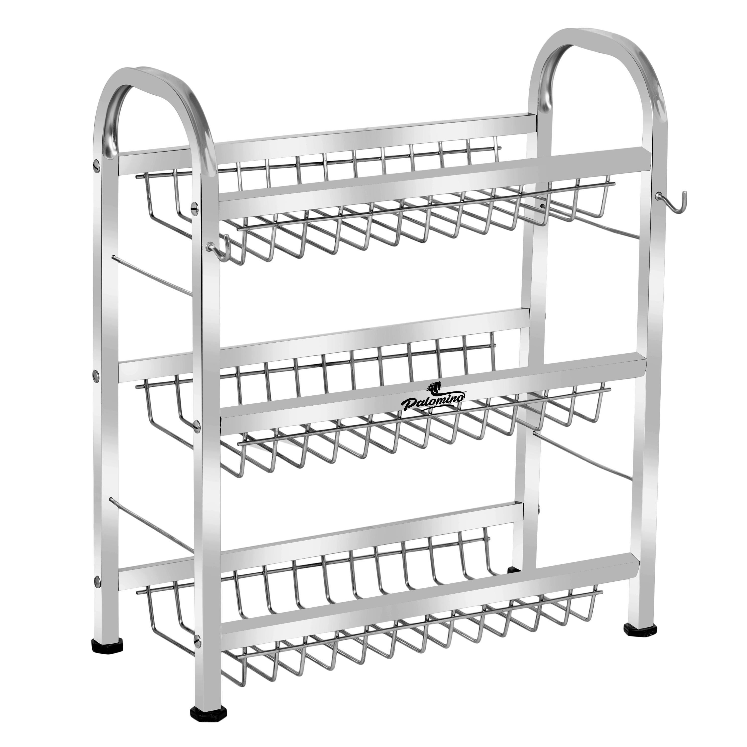 PALOMINO 18*15 Inch 3 Layer Stainless Steel Plate Rack | Dish Rack | Plate/Dish Stand | Utensil Rack | Dish Organizer/Holder | Thali/Tray Stand Plate Kitchen Rack