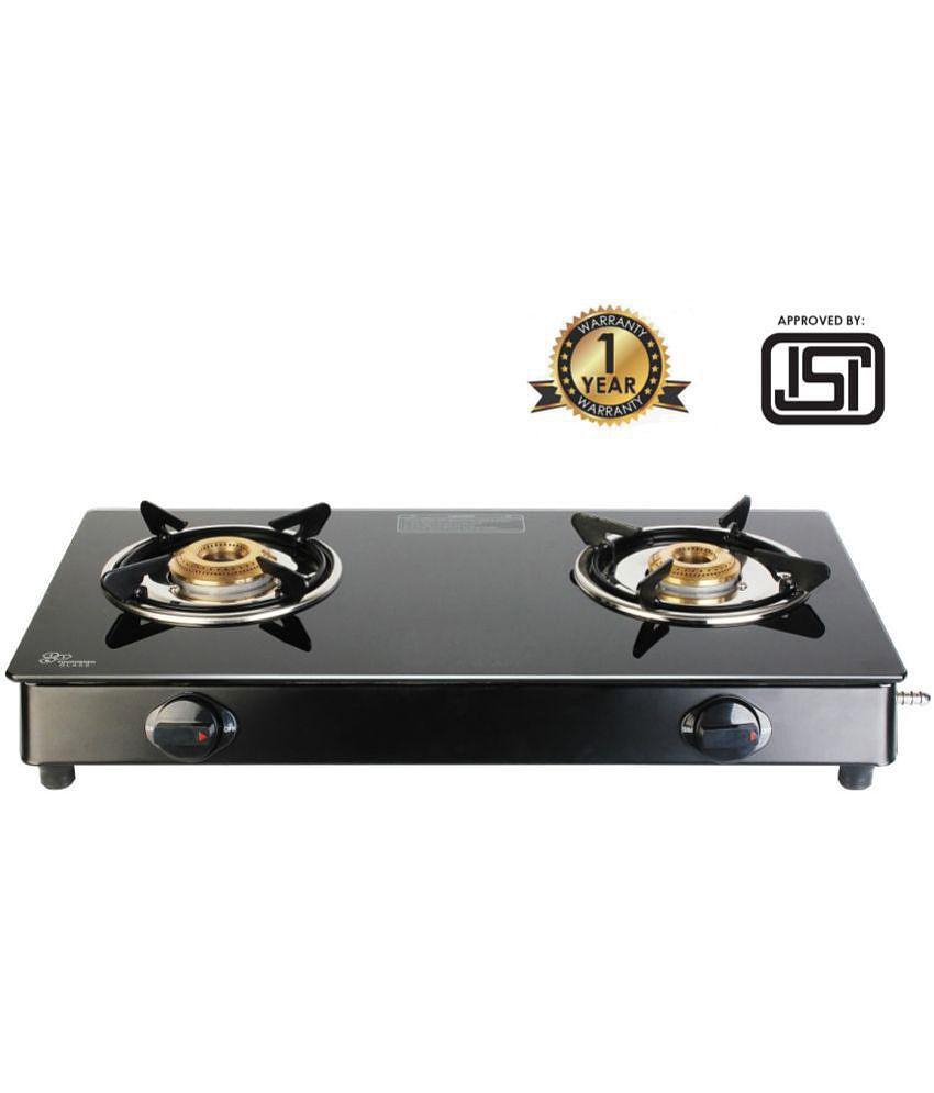 Suryaviva Nano Plus 2B Ms Bk Toughened Glass 2 Cast Iron Burner Gas Stove(Manual Ignition,Black)