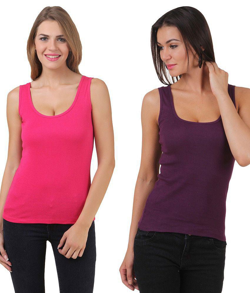 Q-Rious Multi Color Cotton Lycra Camisoles - M