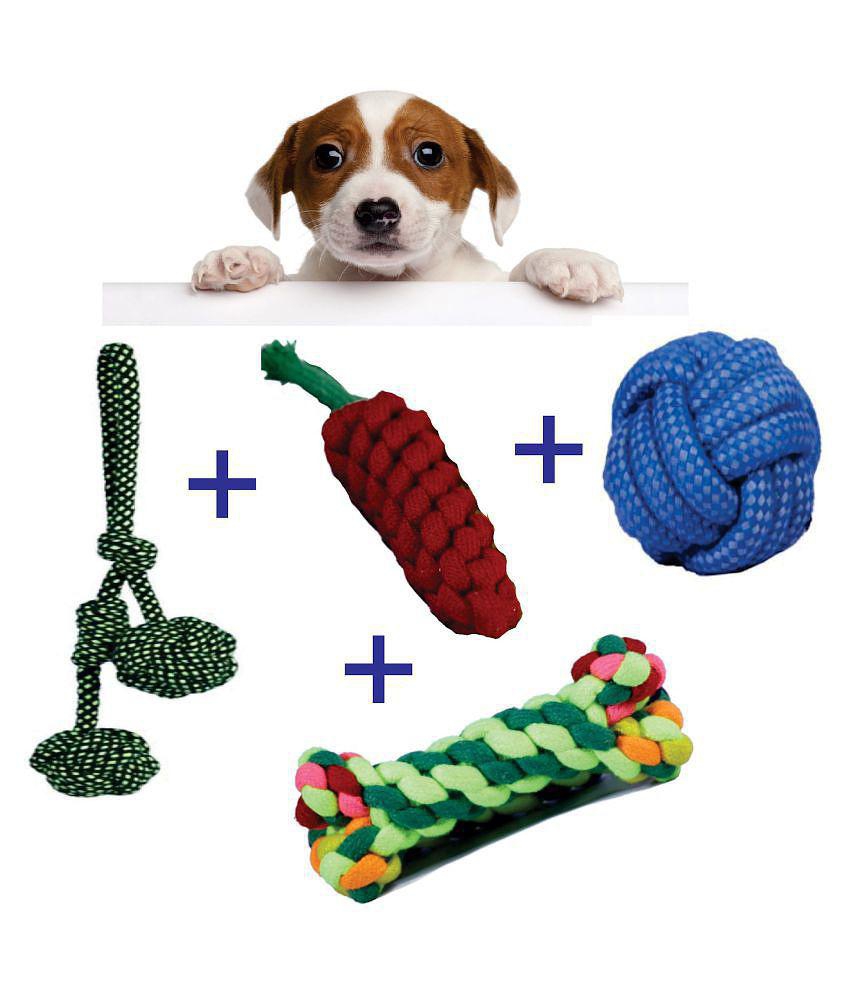 Two Bro, Small Ball, Carrot, Bone Ropes Toys for Dogs, Puppy chew Teething Set of 4