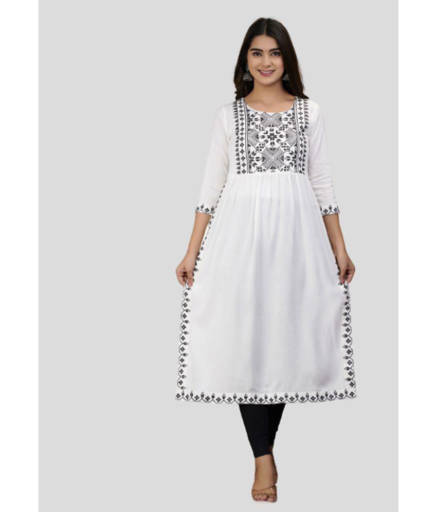 Buy Online Plo ASHISH PRINT - White Rayon Women's Nayra Kurti ( Pack of 1 ) - None