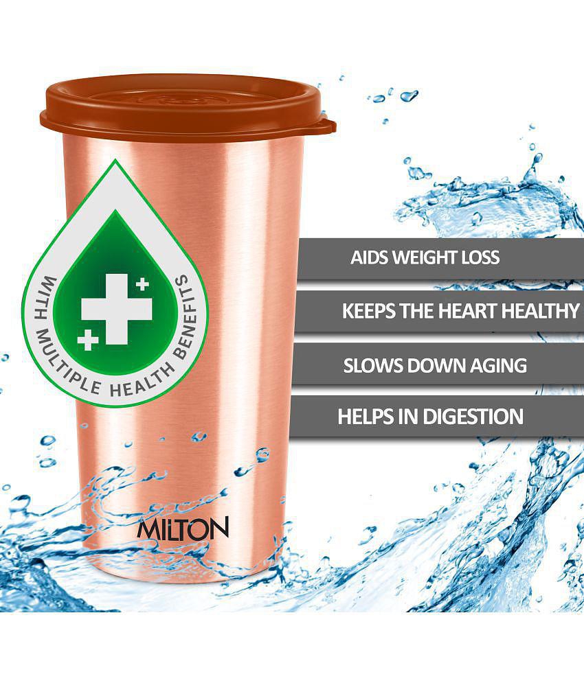 Milton Copper Drinking Water Tumbler with Lid, Set of 2, 480 ml Each, Copper | 100% Leak Proof | Office | Gym | Yoga | Home | Kitchen | Hiking | Treking | Travel Tumbler - Copper